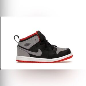 Nike Air Jordan 1 Mid Toddler Shoes Black Grey Red‎ Size 9C DQ8425 006